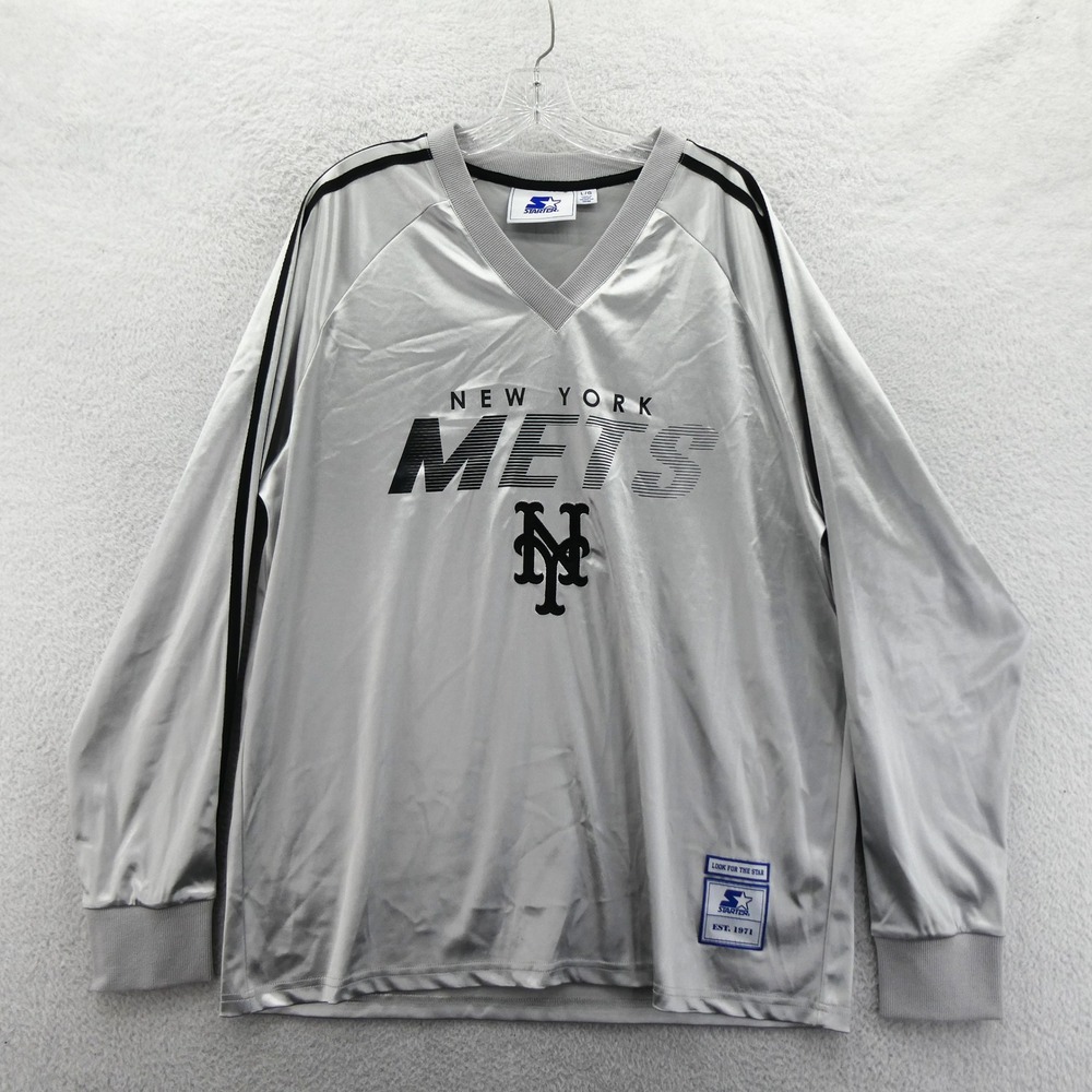 Starter Shirt Mens Large New York Mets Silver Vintage Y2K Long Sleeve V-Neck MLB